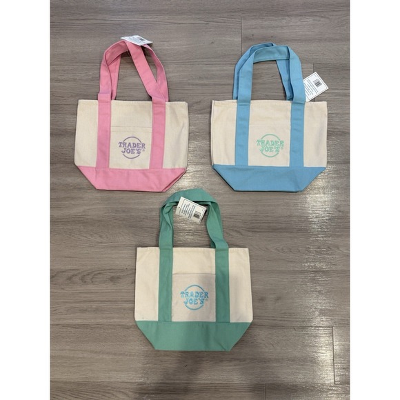 Handbags - Trader Joes Mini Pastel Canvas Tote Bag Set Of 3
